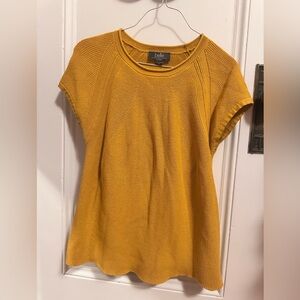 Belle by Belldini Mustard Knit Short Sleeve Sweater | Textured Top Size M